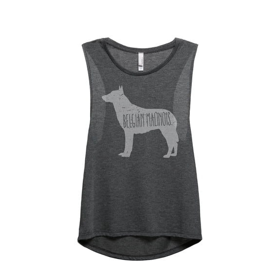 Belgian Malinois Dog Silhouette Women's Fashion Sleeveless Muscle Workout Yoga Tank Top Charcoal Grey 2X-Large