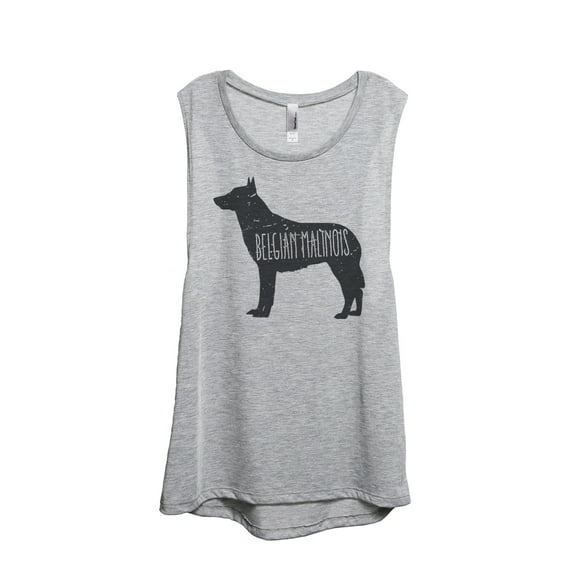 Belgian Malinois Dog Silhouette Women's Fashion Sleeveless Muscle Workout Yoga Tank Top Sport Grey Medium