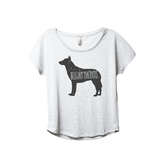 Belgian Malinois Dog Silhouette Women's Fashion Slouchy Dolman T-Shirt Tee Heather White Medium