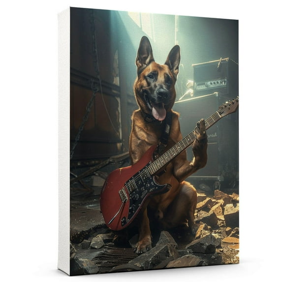 Belgian Malinois Dog and Guitar Picture Poster Unframe, Belgian Malinois Dog Canvas Frame Ready to Hang - Vintage Wall Art - Gifts For Boyfriend