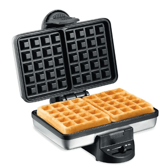 Belgian Mini Waffle Maker with Shade Control, Makes 2 at Once, Create Personalized Keto Chaffles and Hash Browns, PFAS-Free Non-Stick Plates, Compact Design, Stainless Steel
