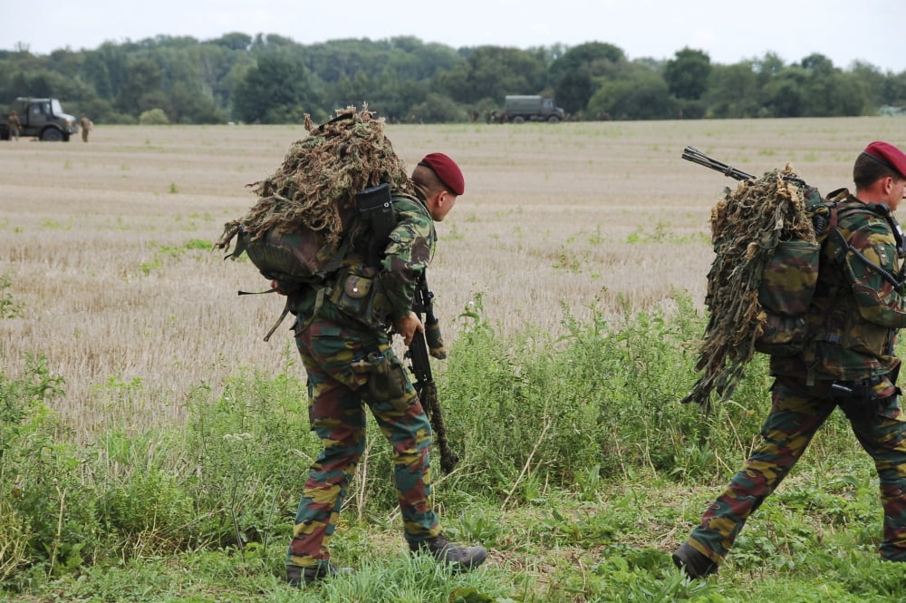 Belgian Paratroopers (red berets) after an intervention Canvas Art - Luc De JaegerStocktrek Images (17 x 12)