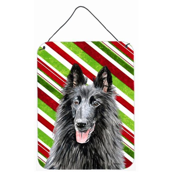 Belgian Sheepdog Candy Cane Holiday Christmas Aluminium Metal Wall Or Door Hanging Prints