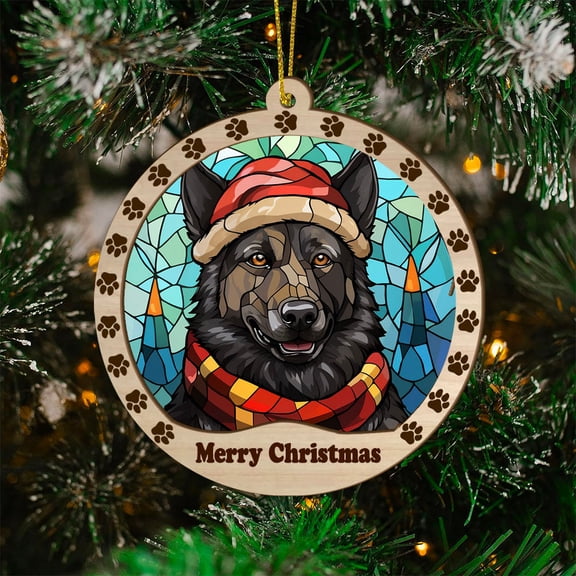 Belgian Sheepdog Christmas Dog Ornament, Belgian Sheepdog Dog Christmas Stained Glass, Belgian Sheepdog Dog Suncatcher Christmas Tree Decor, Xmas Dog Gift