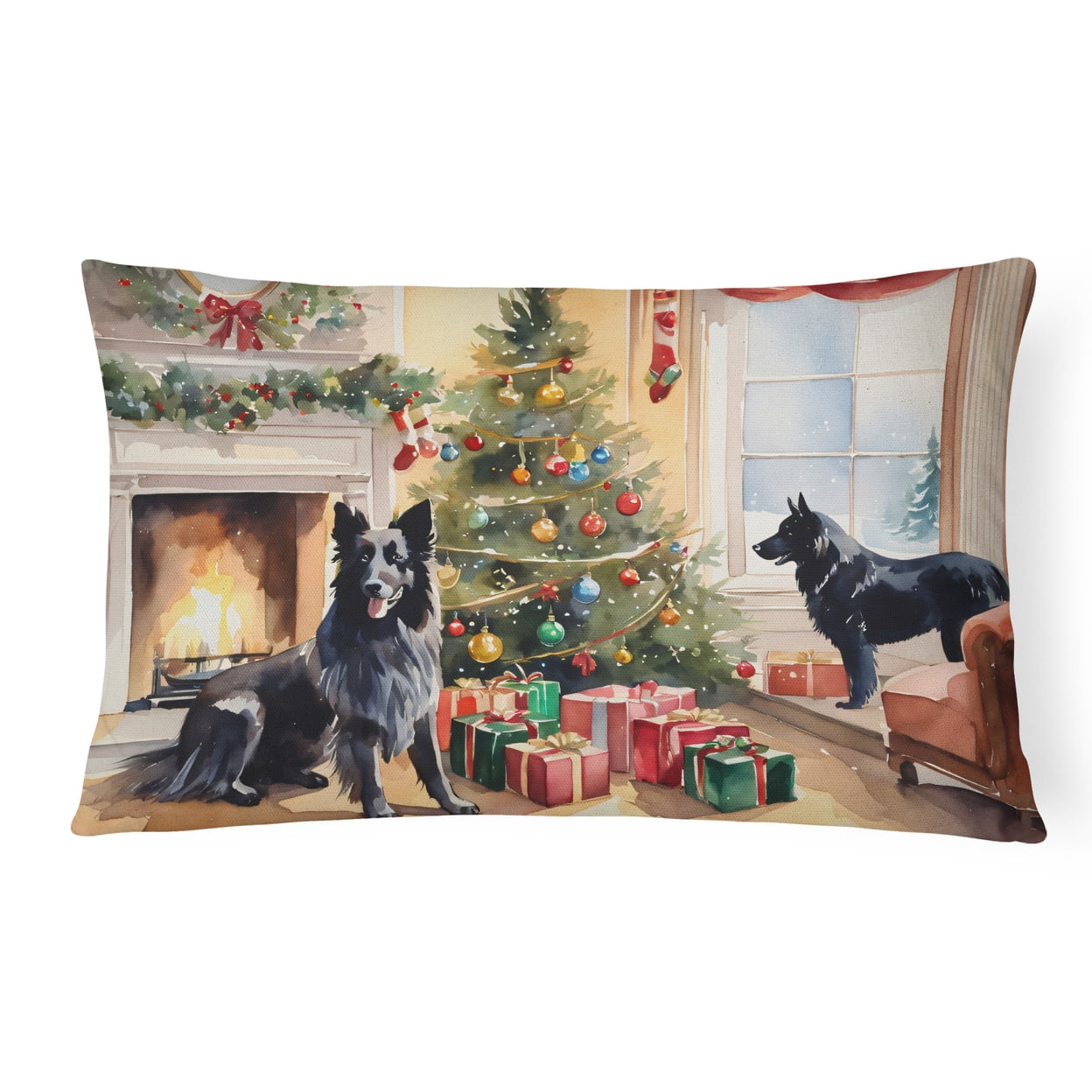Belgian Sheepdog Cozy Christmas Throw Pillow 12 in x 16 in