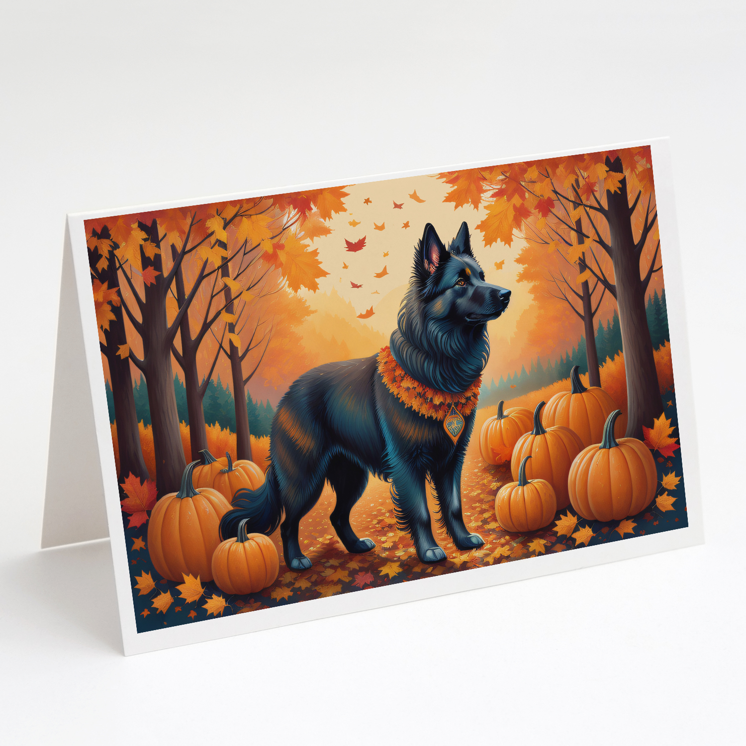 Belgian Sheepdog Fall Greeting Cards and Envelopes Pack of 8 7 in x 5 in