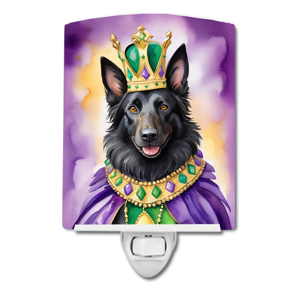 Belgian Sheepdog King of Mardi Gras Ceramic Night Light 4 in x 6 in