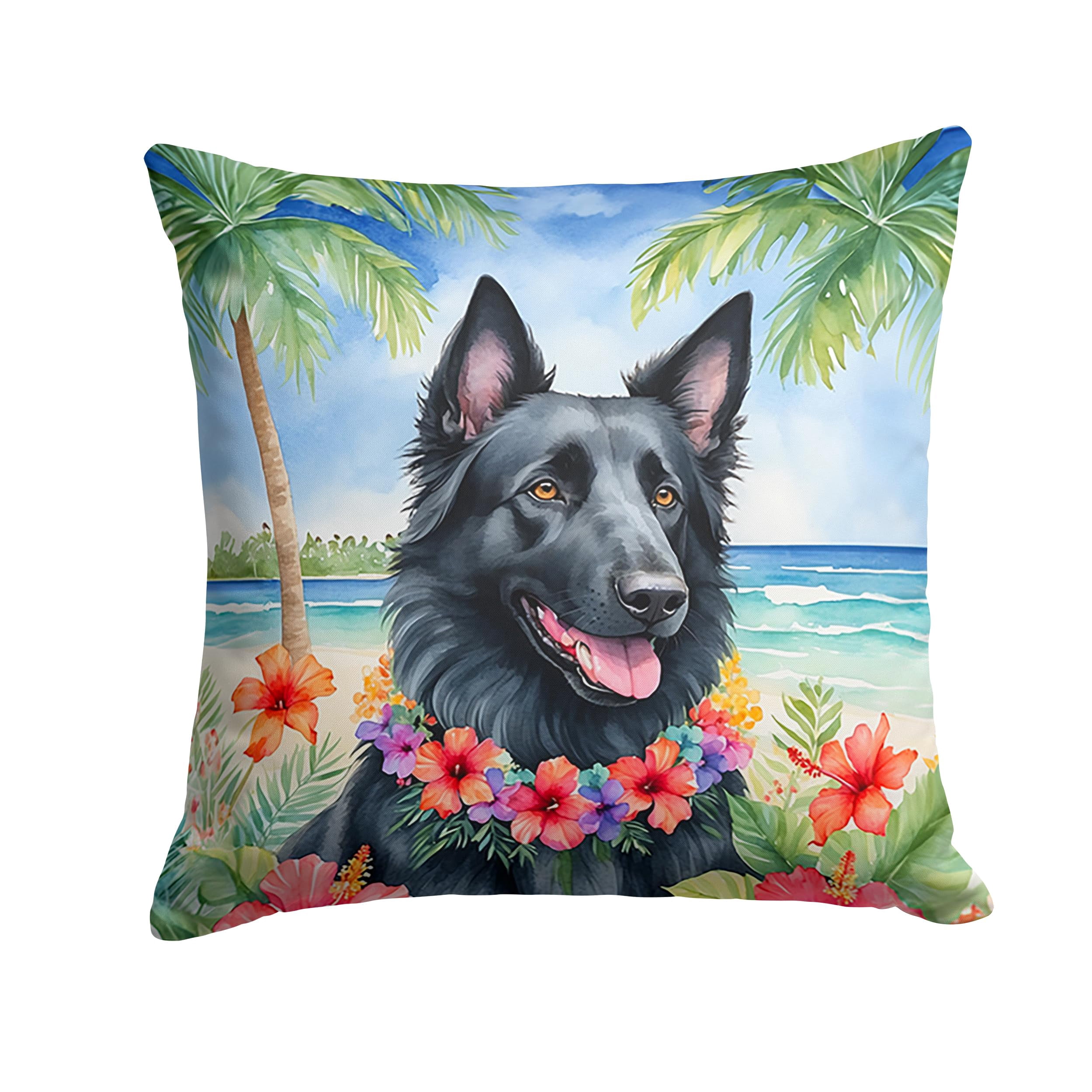 Belgian Sheepdog Luau Throw Pillow 14 in x 14 in