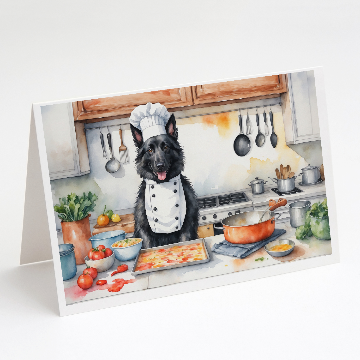 Belgian Sheepdog The Chef Greeting Cards Pack of 8 7 in x 5 in