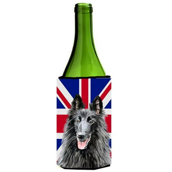 Belgian Sheepdog With English Union Jack British Flag Wine bottle sleeve Hugger - 24 Oz.