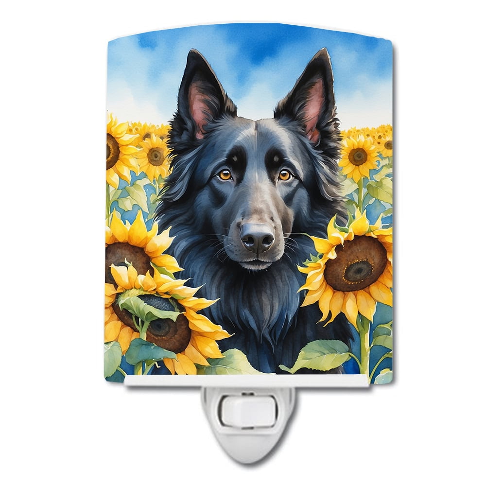 Belgian Sheepdog in Sunflowers Ceramic Night Light 4 in x 6 in