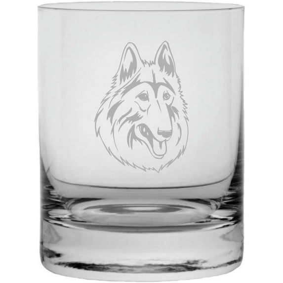 Belgian Shepherd Dog Tervuren Dog Themed Etched 11oz Crystal Rocks Whisky Glass