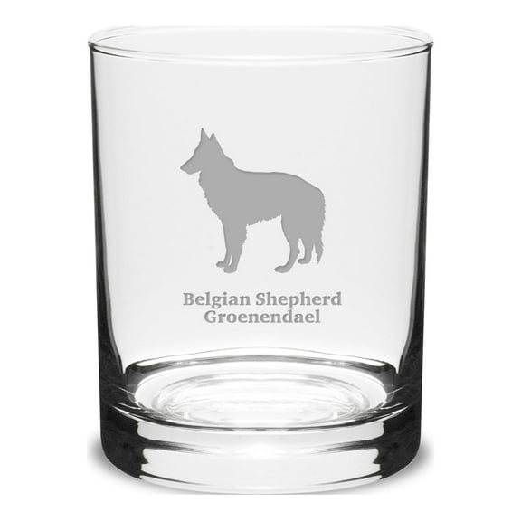 Belgian Shepherd Groenendael Deep Etched 14 oz Classic Double Old Fashion Glass