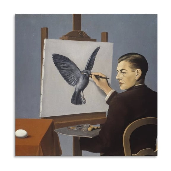 Belgian Surrealist Artist René Magritte La Clairvoyance Poster-denoise-denoise Wall Art Picture Painting Poster Canvas Print Posters Artworks Bedroom Living Room Decor 16x16inch(40x40cm)