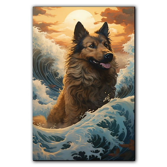 Belgian Tervuren Canvas Wall Art Framed Great Wave Oil Painting Stretched and Framed Artsy Romantic Wall Paintings Girlfriend gift for Living Room Bedroom Bathroom Office Wall Décor