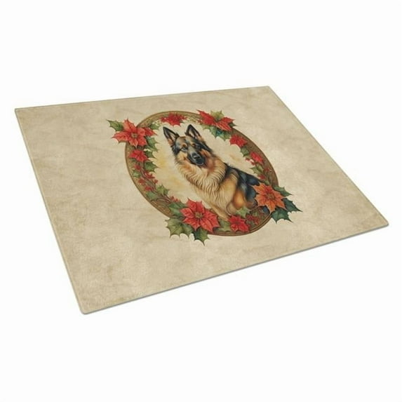Belgian Tervuren Christmas Flowers Glass Cutting Board 12 in x 15 in