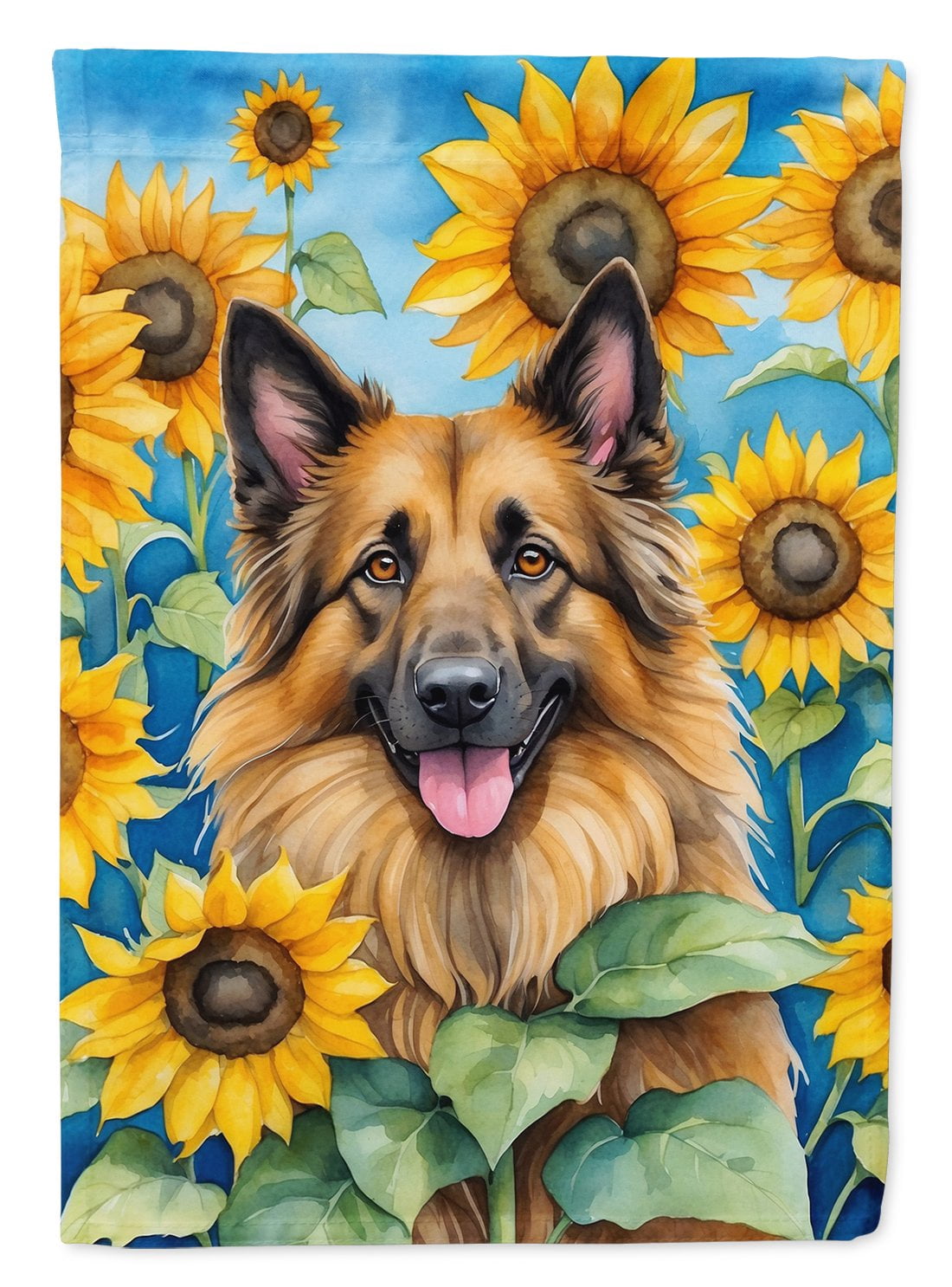 Belgian Tervuren in Sunflowers House Flag 28 in x 40 in