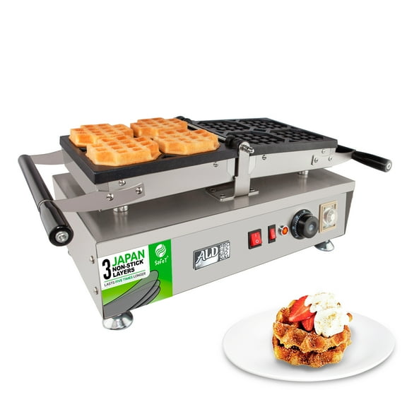 Belgian Waffle Iron | Swing Type | 4 Pcs | Professional Use | Removable Plates