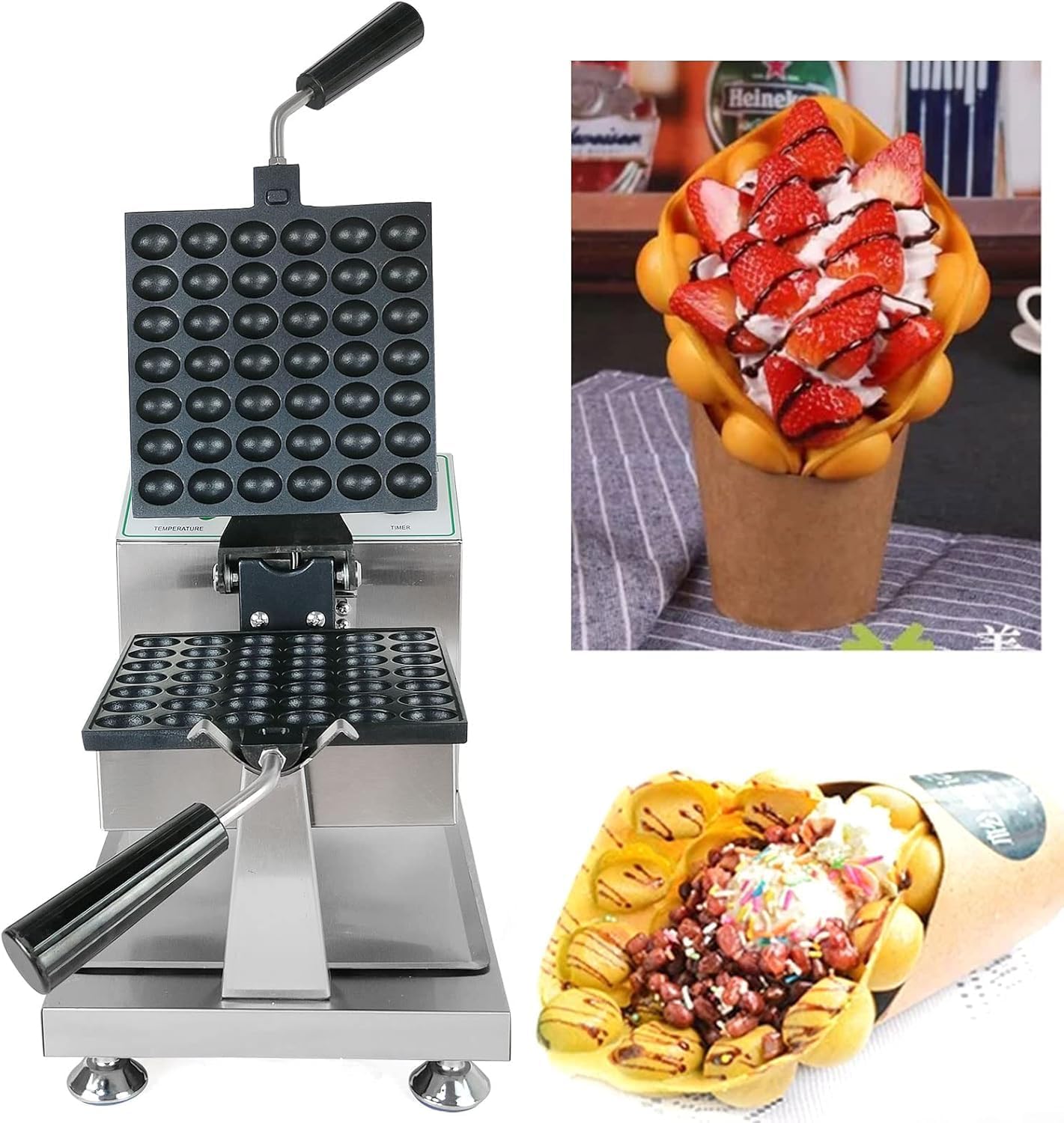 Belgian Waffle Maker, 42 Grids 1200W Nonstick Stainless Steel Mini Round Waffle Iron, 122-572°F Temp Control Range for Restaurant, Snack Bar, Food Stall (42 Grids Waffle Maker)