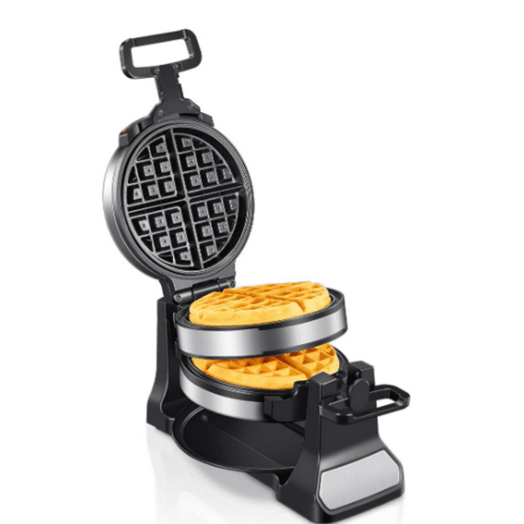 Belgian Waffle Maker, Classic Rotating Waffle Iron with Nonstick Plates, Removable Drip Tray and Cool Touch Handles, Double Flip Waffle, Rotating Belgium Waflera Maker by Yabano, Brushed Stainless