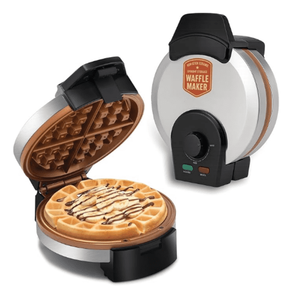Belgian Waffle Maker Compact Design with Upright Storage, Adjustable Browning, and Easy-Clean Nonstick Ceramic Plates, Stainless Steel