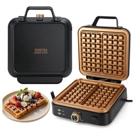 Belgian Waffle Maker,Large Size,Stepless Temp Control,Copper-Coated Plates
