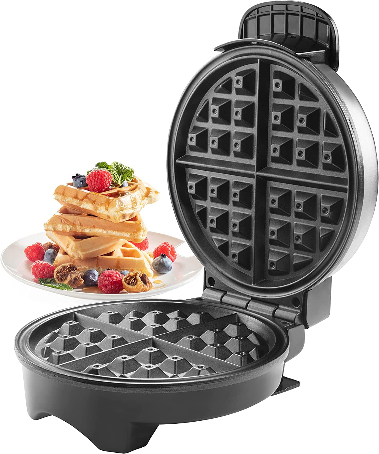 Bella Classic Belgian Waffle Maker, Nonstick Extra Deep Plates, Browning Control Knob, Locking Latch and Cool Touch Handle, 7 Round, Stainless