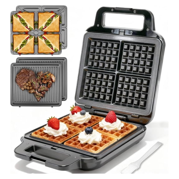 Belgian Waffle Maker with Removable Plates, 3 in 1 Griddle Panini Press Grill, Large Waffle Iron for Family, Grilled Cheese Sandwich Maker Breakfast Station