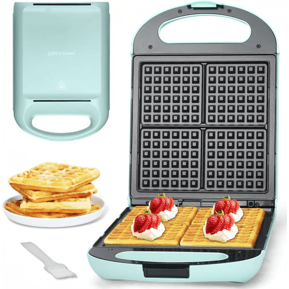 Belgian Waffle Maker Square 4-Slice Nonstick Aqua Bestseling