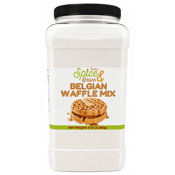 Belgian Waffle Mix 5 lb | Light & Fluffy Belgian Style Waffle Batter Mix | Breakfast, Brunch, Cafs, Restaurants & Catering | Bulk Resealable Container | Dasher's Spice & Beans
