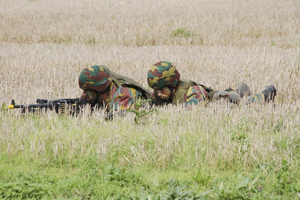 Belgian paratroopers on guard in the fields Canvas Art - Luc De JaegerStocktrek Images (34 x 23)