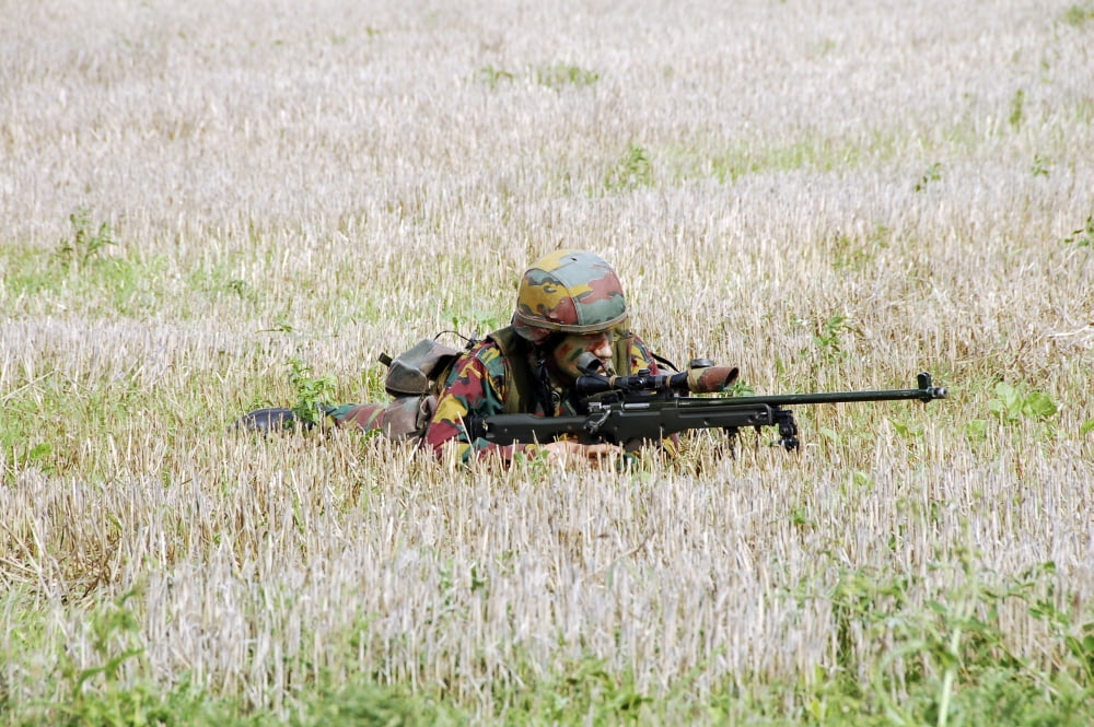 Belgian paratroopers on guard in the fields Canvas Art - Luc De JaegerStocktrek Images (34 x 23)