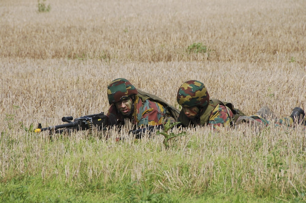 Belgian paratroopers on guard in the fields Canvas Art - Luc De JaegerStocktrek Images (34 x 23)