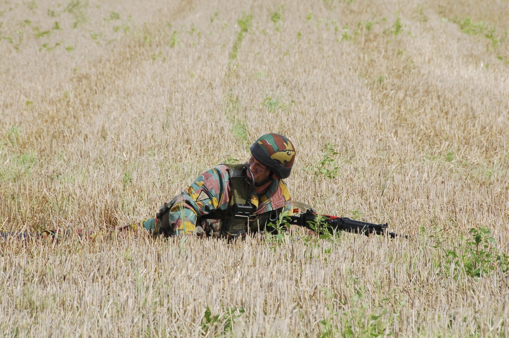 Belgian paratroopers on guard in the fields Canvas Art - Luc De JaegerStocktrek Images (34 x 23)