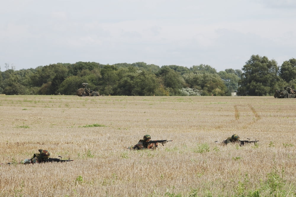 Belgian paratroopers on guard in the fields Canvas Art - Luc De JaegerStocktrek Images (34 x 23)