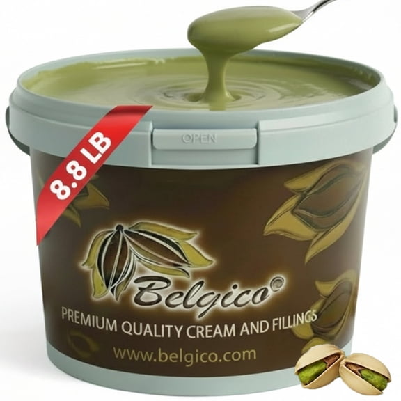 Belgico Bulk Pistachio Cream Paste 8.8 lb (4kg) Gourmet Spread for Pastries, Gelato, Knafeh & Dubai Chocolate Bars Commercial-Grade Filling & Topping