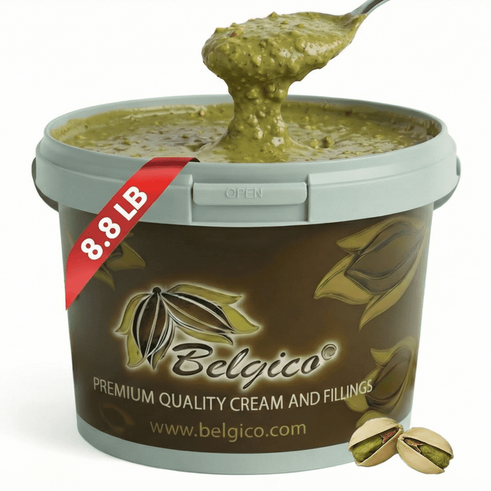 Belgico Bulk Pistachio Crunch sauce – 8.8 lb (4kg) Gourmet Spread for Pastries, Gelato, Knafeh & Dubai Chocolate Bars – Commercial-Grade Filling & Topping