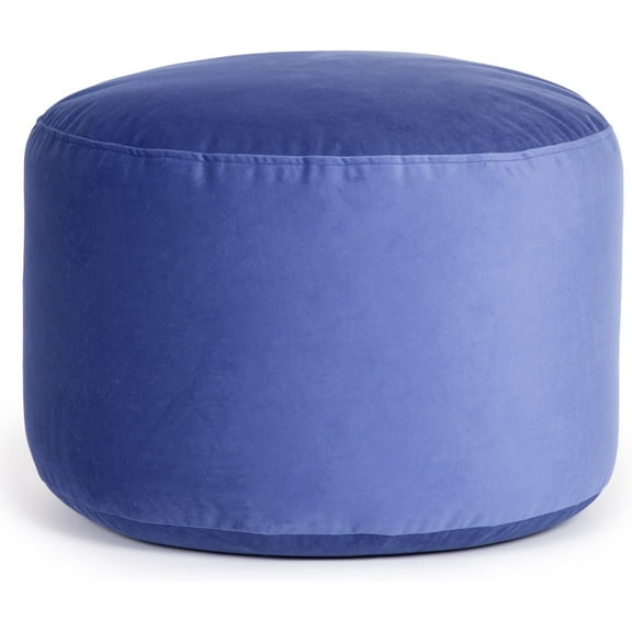 Belgique Round Velvet Pouf, Foot Stool, Stuffed Ottoman Bean Bag Chair - Plush, Stylish, Lightweight, and Comfortable Furniture Accessory for Living Room and Bedroom - 20" x 12", Blue