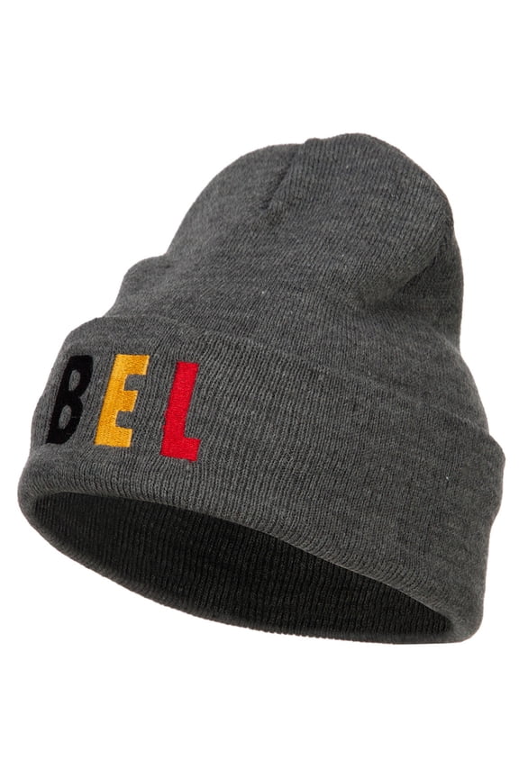 Belgium BEL Flag Embroidered Long Beanie - Dk Grey OSFM