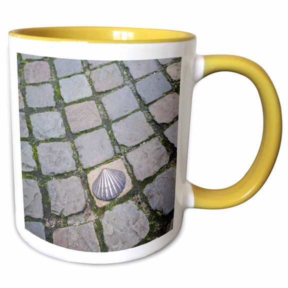 3drose, Belgium, Bruges Bronze Seashell on Camino De Santiago Pilgrimage Route, 11oz Two-tone Yellow Mug