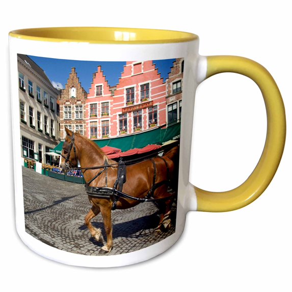 3drose, Belgium, Brugge, Market Sq, Horse, Carriage-eu04 Cmi0126 - Cindy Miller Hopkins, 11oz Two-tone Yellow Mug
