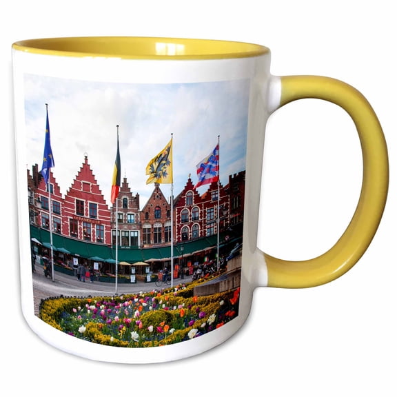3drose, Belgium, Brugge, Market Square, 11oz Two-tone Yellow Mug