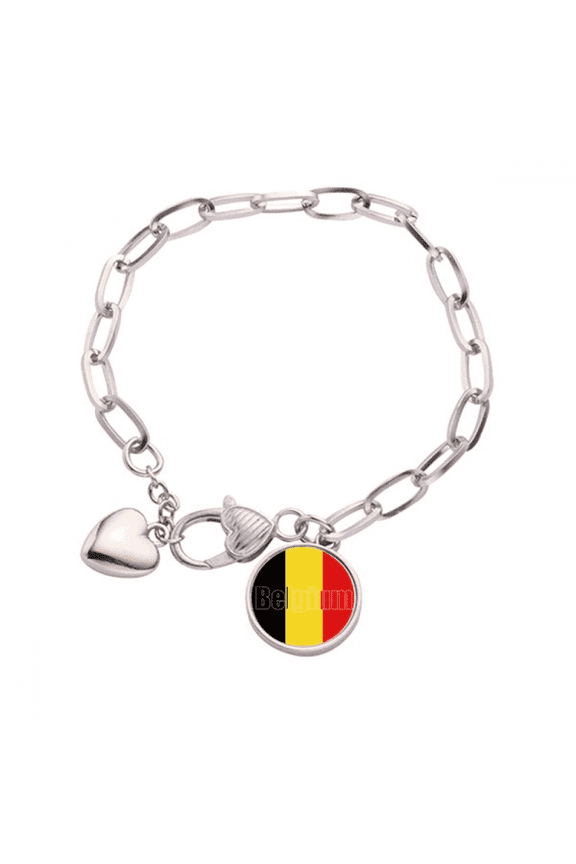 Belgium Country Flag Name Heart Chain Bracelet Jewelry Charm Fashion