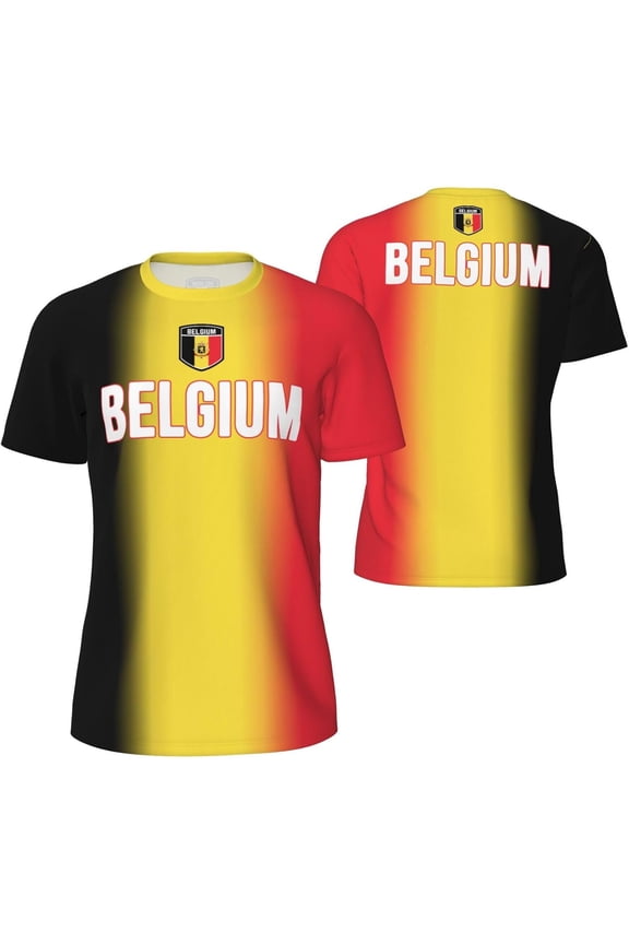 Belgium Flag Gradation T-Shirt Sports Jerseys for Running Soccer Tennis Fitness