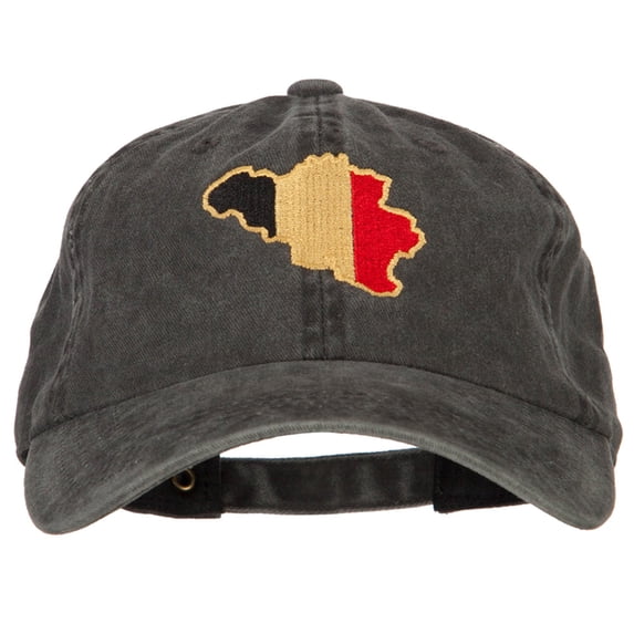 Belgium Flag Map Embroidered Washed Cotton Twill Cap - Black OSFM