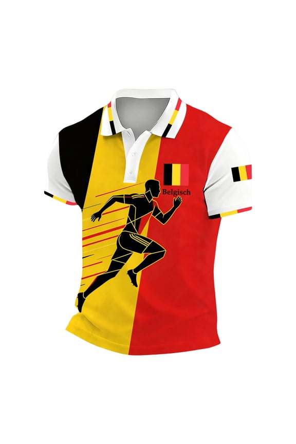 Belgium Flag Print Family Matching T-shirt Set In Short Sleeve Patriotic Soccer Jersey Breathable Collared Football Fans Tee Tops