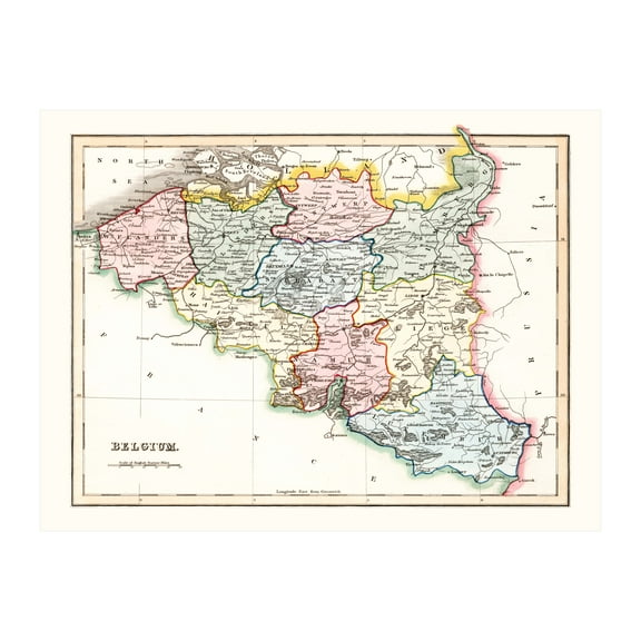 Belgium Map, 1832 Vintage Map of Belgium History Wall Decor Gift, Old Belgium Map - 24" x 18" Unframed Print