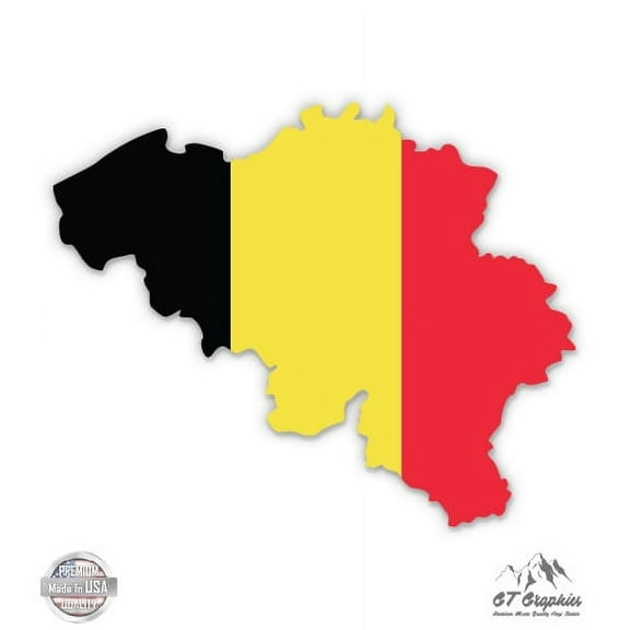 Belgium Map Flag Country Shape - 3" Vinyl Sticker - For Car Laptop I-Pad Phone Helmet Hard Hat - Waterproof Decal