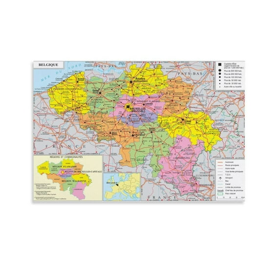 Belgium Map Posters Artworks Picture Print Poster Wall Art Painting Canvas Gift Decor Home Posters Decorative 20x30inch(50x75cm)