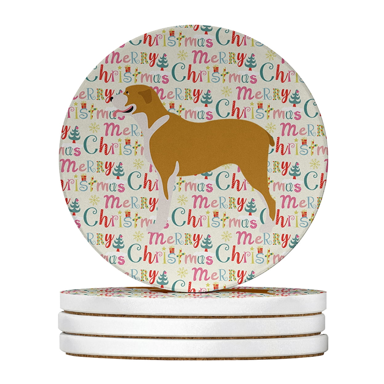 Belgium Mastiff Merry Christmas Large Sandstone Coasters Pack of 4 4 in x 4 in